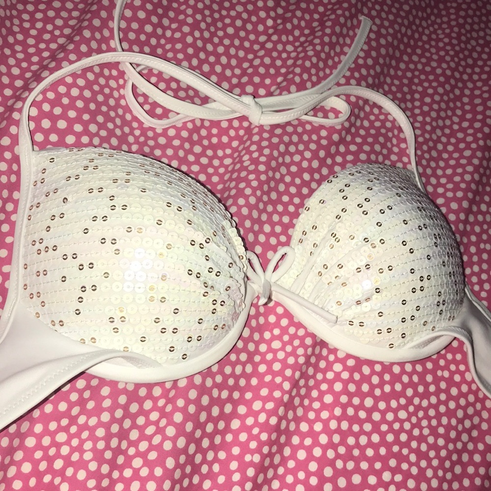 White and Gold Sequin Bikini Top